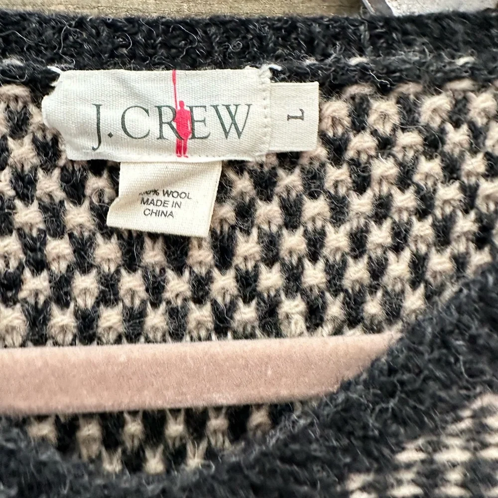 VTG vintage J.Crew black cream knit 100% wool sweater Large FLAW‎